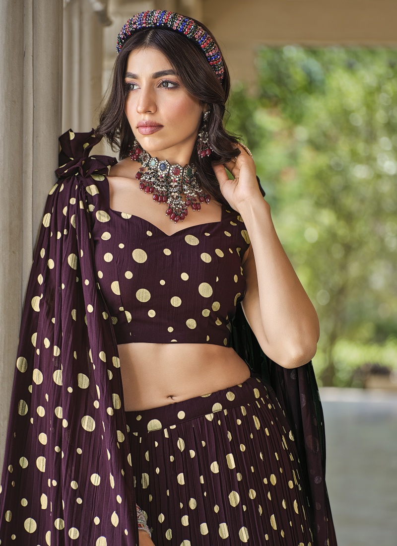 Purple Georgette Crush Pattern Wedding Lehenga Choli