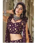 Purple Georgette Crush Pattern Wedding Lehenga Choli