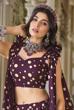 Purple Georgette Crush Pattern Wedding Lehenga Choli