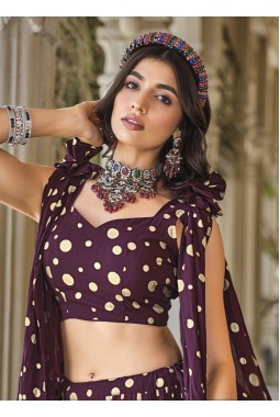 Purple Georgette Crush Pattern Wedding Lehenga Choli