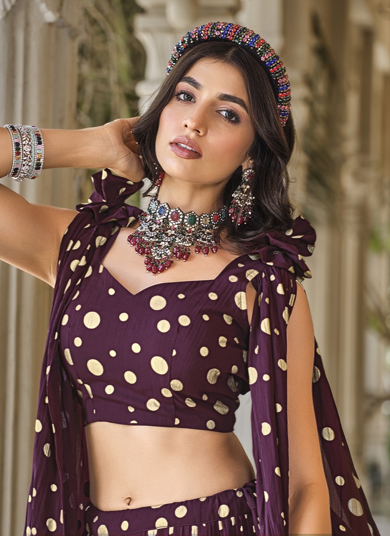 Purple Georgette Crush Pattern Wedding Lehenga Choli