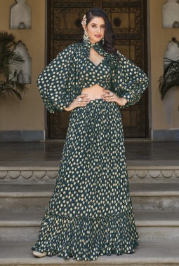 Green Georgette Foil Work Wedding Lehenga Choli