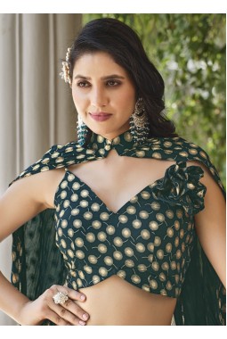 Green Georgette Foil Work Wedding Lehenga Choli