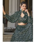 Green Georgette Foil Work Wedding Lehenga Choli