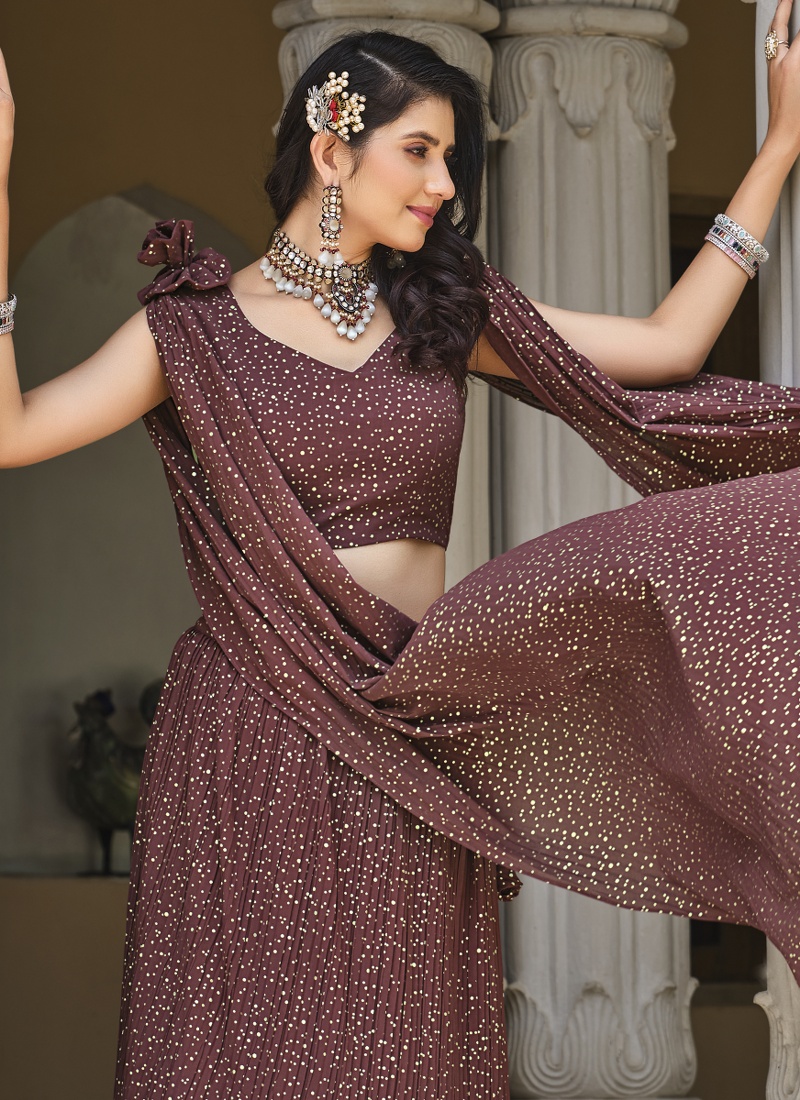 Brown Georgette Crush Pattern Wedding Lehenga Choli