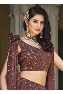 Brown Georgette Crush Pattern Wedding Lehenga Choli