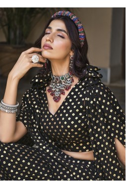 Black Georgette Metallic Foil Work Wedding Lehenga Choli