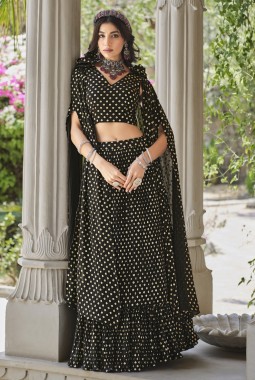 Black Georgette Metallic Foil Work Wedding Lehenga Choli