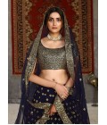 Navy Blue Net Sequins Embroidery Wedding Lehenga Choli Navy Blue Net Sequins Embroidery Wedding Lehenga Choli