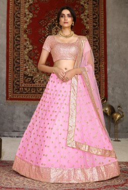 Pink Net Sequins Wedding Lehenga Choli