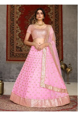 Pink Net Sequins Wedding Lehenga Choli