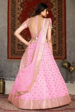 Pink Net Sequins Wedding Lehenga Choli