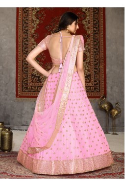 Pink Net Sequins Wedding Lehenga Choli