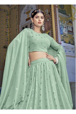 Pista Green Georgette Sequins Embroidered Wedding Lehenga Choli