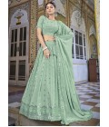 Pista Green Georgette Sequins Embroidered Wedding Lehenga Choli