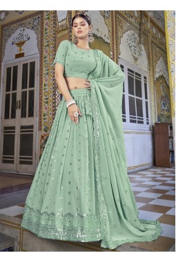Pista Green Georgette Sequins Embroidered Wedding Lehenga Choli