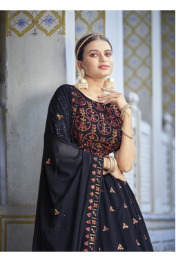 Navy Blue Georgette Embroidered Wedding Lehenga Choli