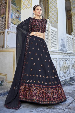 Navy Blue Georgette Embroidered Wedding Lehenga Choli