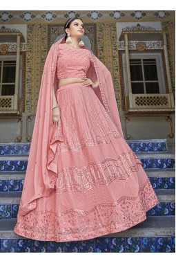 Pink Georgette Sequins Wedding Lehenga Choli