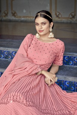 Pink Georgette Sequins Wedding Lehenga Choli