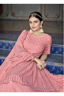 Pink Georgette Sequins Wedding Lehenga Choli