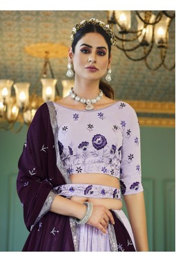 Lavender Georgette Thread Embroidered Wedding Lehenga Choli