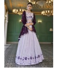 Lavender Georgette Thread Embroidered Wedding Lehenga Choli