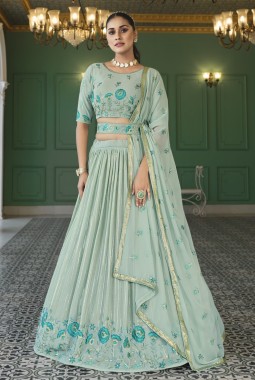 Pista Green Georgette Sequins Wedding Lehenga Choli