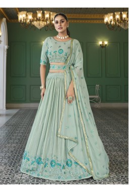 Pista Green Georgette Sequins Wedding Lehenga Choli