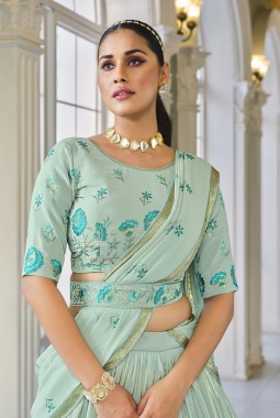 Pista Green Georgette Sequins Wedding Lehenga Choli