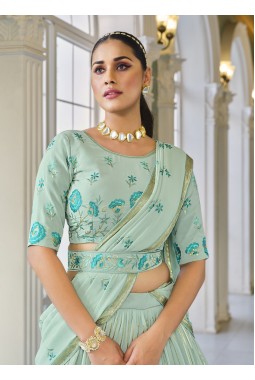 Pista Green Georgette Sequins Wedding Lehenga Choli