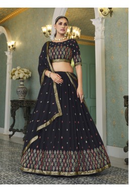 Navy Blue Georgette Embroidered Wedding Lehenga Choli