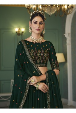 Green Georgette Thread Embroidered Wedding Lehenga Choli