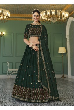 Green Georgette Thread Embroidered Wedding Lehenga Choli