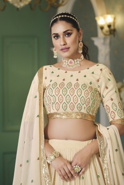 Beige Georgette Sequins Wedding Lehenga Choli