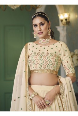 Beige Georgette Sequins Wedding Lehenga Choli