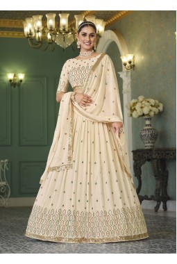 Beige Georgette Sequins Wedding Lehenga Choli