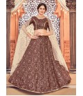 Deep Maroon Tafetta Silk Metallic Foil Wedding Lehenga Choli