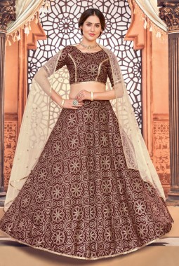 Deep Maroon Tafetta Silk Metallic Foil Wedding Lehenga Choli