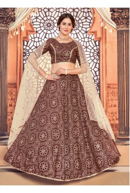 Deep Maroon Tafetta Silk Metallic Foil Wedding Lehenga Choli