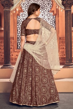 Deep Maroon Tafetta Silk Metallic Foil Wedding Lehenga Choli