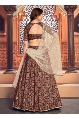 Deep Maroon Tafetta Silk Metallic Foil Wedding Lehenga Choli