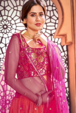 Orange Cotton Sibburi Print Wedding Lehenga Choli