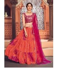 Orange Cotton Sibburi Print Wedding Lehenga Choli