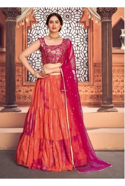 Orange Cotton Sibburi Print Wedding Lehenga Choli