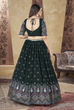 Green Georgette Foil Work Wedding Lehenga Choli