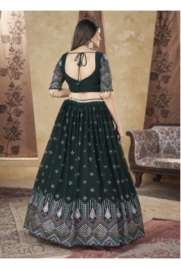 Green Georgette Foil Work Wedding Lehenga Choli