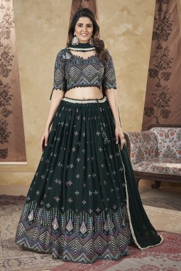 Green Georgette Foil Work Wedding Lehenga Choli