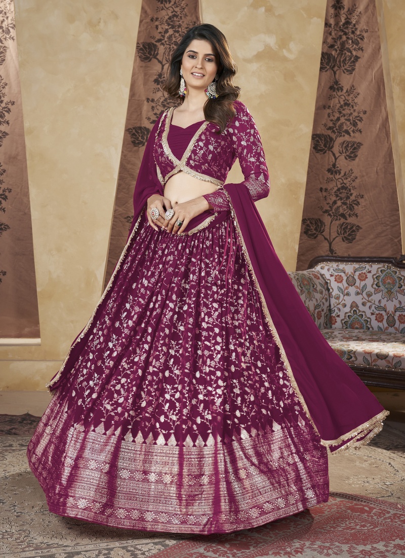 Deep Pink Pigment Foil Work Wedding Lehenga Choli