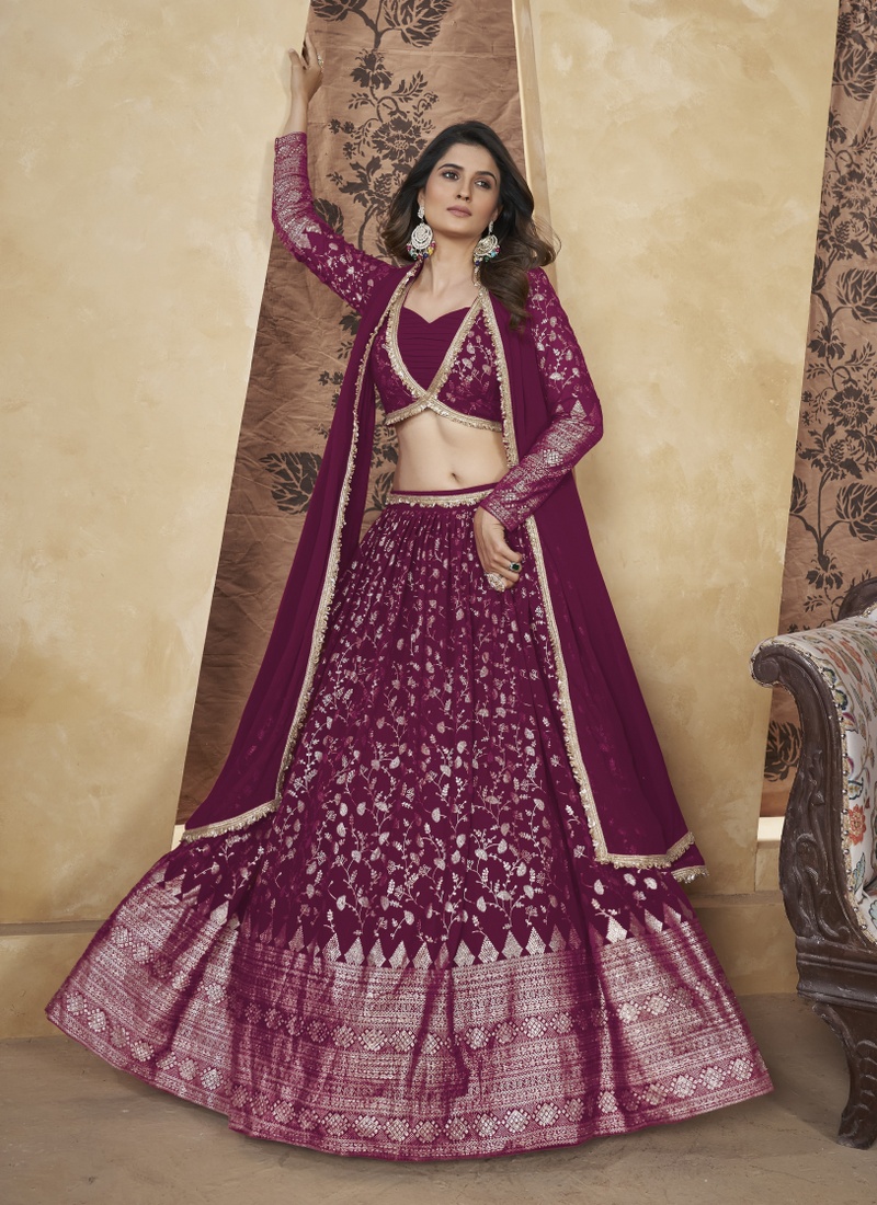 Deep Pink Pigment Foil Work Wedding Lehenga Choli